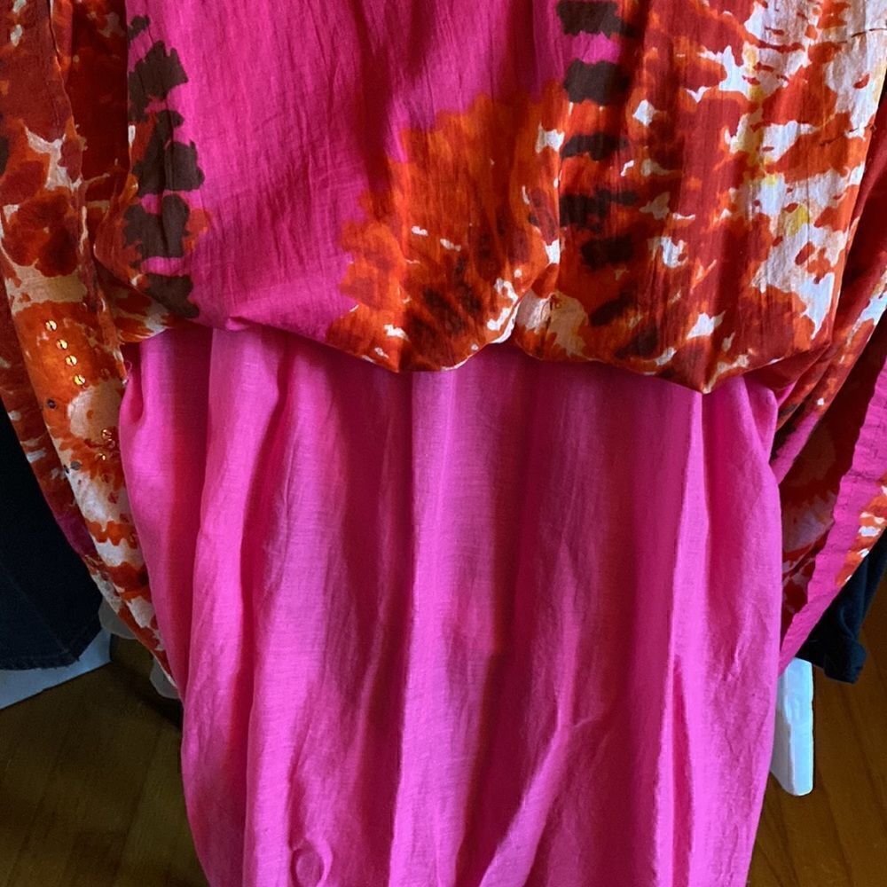 Hot pink and orange maxi dress with elastic back sz L. 100% cotton - Picture 6 of 10